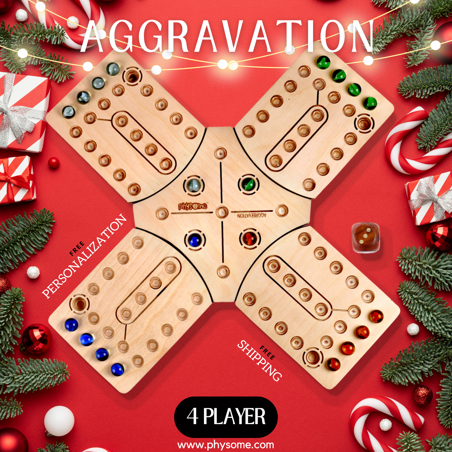 Physome Wooden Aggravation Ludo Style Family Fun Board Game (4 Player)