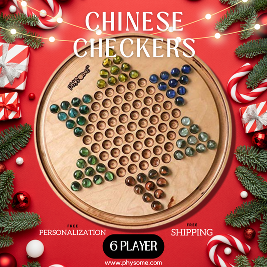 Physome Round Chinese Checkers - 13.5" Board Games with glass marbles